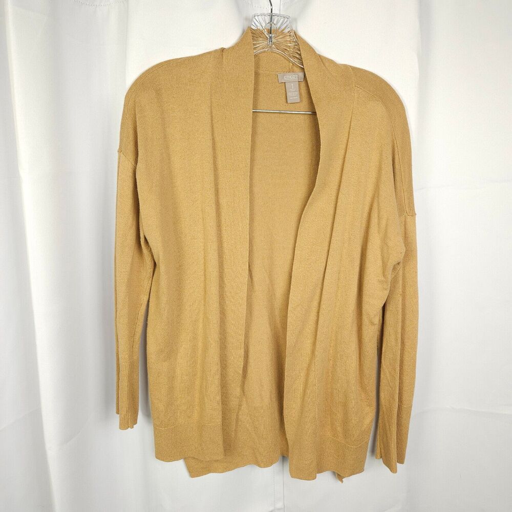 Chico's‎ Beige Open Front Long Sleeve Cardigan Womens 1/8 Wool Blend